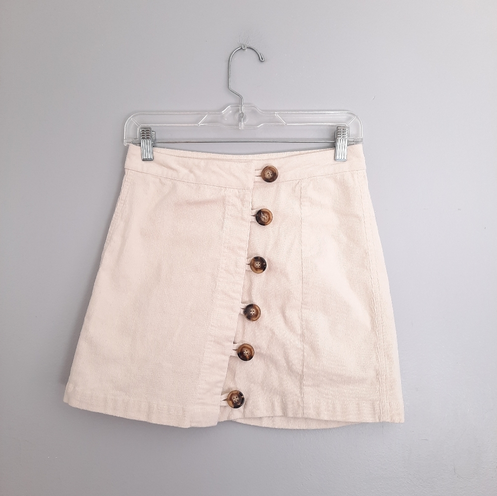 Be Together Cream Corduroy Button Front Mini Skirt